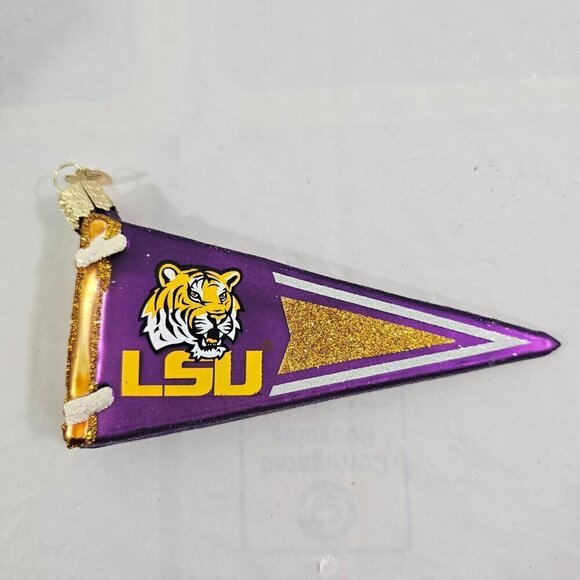 Louisiana State Pennant Mouth-Blown Hand Painted Glass Ornament LSU Tigers - Picture 13 of 16